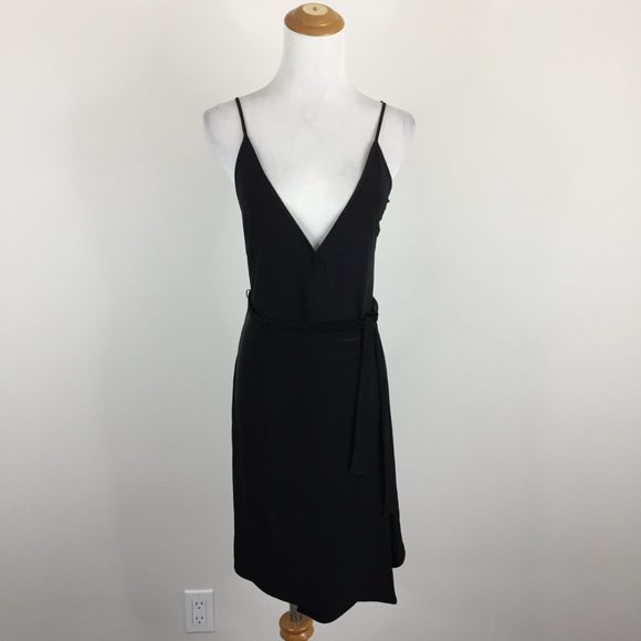 NWT L'AGENCE Black TATE Sleeveless Slinky Stretch Sleeveless Belted Wrap Dress - Picture 9 of 11